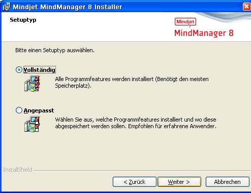 Die Standardinstallation von Mindjet MindManager Starten Sie die Installation von Mindjet MindManager über den Installationsassistenten auf der CD.