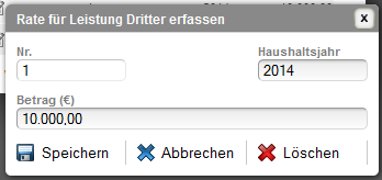 3.4 Ausgaben für Leistungen Dritter (Leistungen Dritter erfassen) Nach Betätigen des Reiters LD gelangt man zur Übersichtseite der Einzelposition Ausgaben für Leistungen Dritter, hier werden die