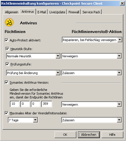 Symantec Endpoint Compliance verwalten Compliance-Richtlinien mit dem Symantec System Center konfigurieren 37 Abbildung 3-1 Registerkarte
