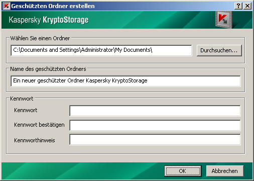 24 Kaspersky KryptoStorage 1.0 Abb. 5: Geschützten Ordner erstellen 2.
