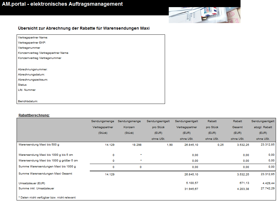 Report Warensendung (1/2) Max Muster GmbH 6000000121 1234 Max Muster GmbH 1234 0001 05.12.2014 01.11.