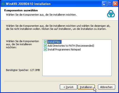 Installation Vor der Installation muss das Programmpaket aus dem Internet geladen werden: WinAVR: http://winavr.sourceforge.