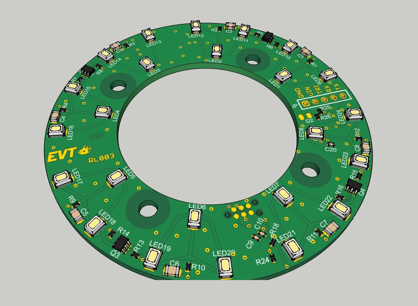 Ringlicht-v3 - Frei konfigurierbares Ringlicht mit RS232 Anbindung Kurzbeschreibung Das frei konfigurierbare Ringlicht kann jede beliebige Abfolge an Lichtmustern erzeugen und über einen