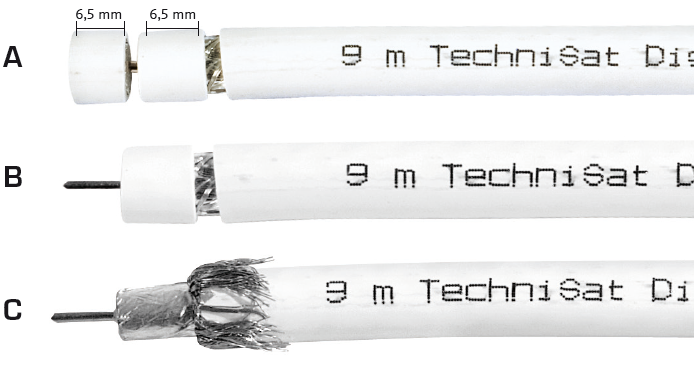 4.5 Koaxkabel und Stecker Für die Verbindung des LNBs mit dem TechniRouter empfehlen wir die Verwendung von Mehrfachkoaxialkabel, 4 Kabel in einem Mantel, z.b. Multimedia-Kabel (Art.-Nr. 0001/3014).