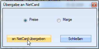 Die Funktionen Preisvergleich und Veränderungsanalyse in NetPreis erlaubt die Übergabe der Berechnungsergebnisse an NetCard.