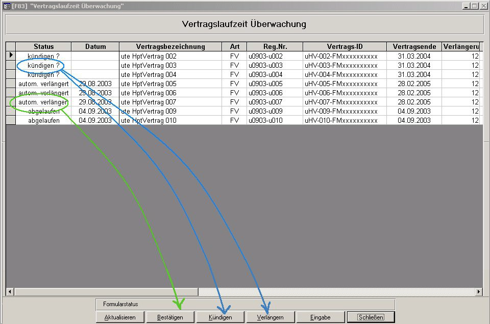 4.3. Ergebnis der Laufzeitenüberwachung Im Formular [F83] Vertragslaufzeit Überwachung wird das Ergebnis der Laufzeiten ü- berwachung angezeigt.