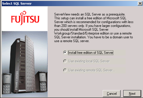 3.19 Benutzergeführte Installation der Operations Manager-Software Bild 4: Fenster Select SQL Server Das Programm überprüft dann, ob SQL Server Express mit dem Instanznamen SQLSERVERVIEW oder eine