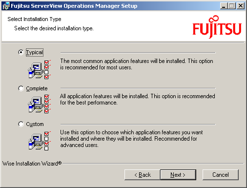 3.19 Benutzergeführte Installation der Operations Manager-Software 6. Legen Sie den Installationsumfang fest.