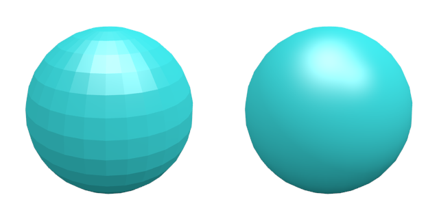 Abbildung 9.4: Vergleich zwischen Flat Shading (links), welches durch Flächennormalen entsteht, und Smooth Shading (rechts) ohne Normaleninformationen schwer.