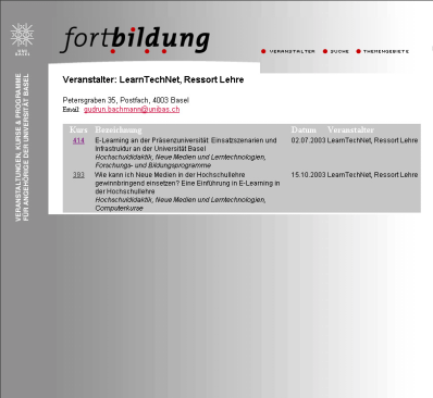 Fortbildung (http://www.fortbildung.unibas.ch/) Aktuelle Kurse für E-Learning:! Kompaktveranstaltung!