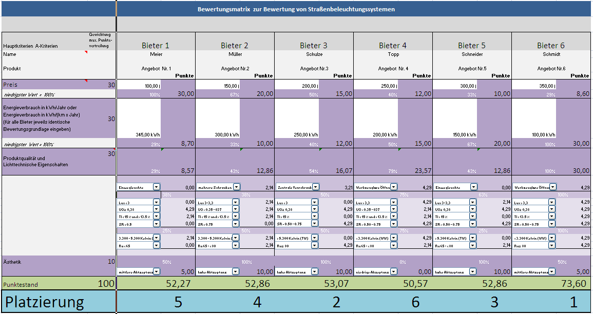 Tabelle 1-3: Beispiel einer Auswertungsmatrix
