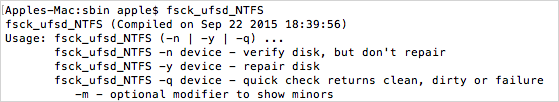In NTFS für Mac 14 wurde das Dienstprogramm fsctl_ufsd von /sbin/ auf /usr/local/sbin/ verschoben.