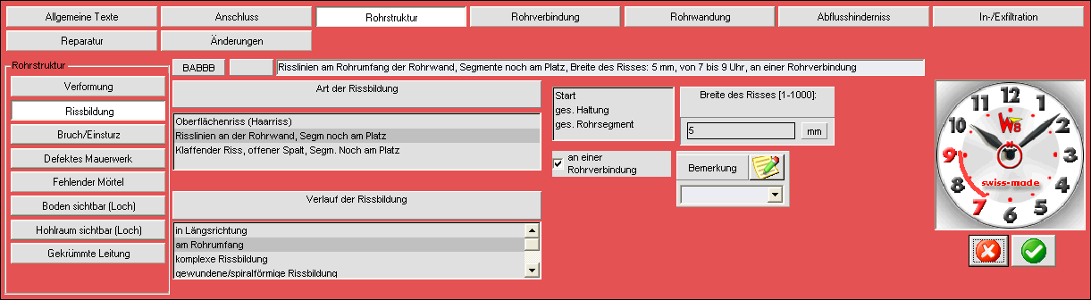 6 Beobachtungen über Schadenskataloge eingeben Diese Schaltfläche erscheint nur nach der Eingabe ALLER gemäss Schadenskatalog verlangten Parameter.