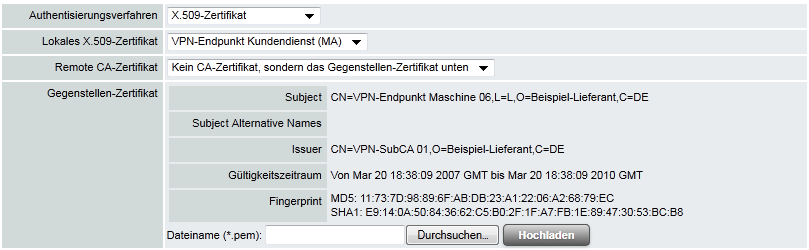 Menü IPsec VPN 10.2.3 Authentifizierung IPsec VPN >> Verbindungen >> Editieren >> Authentifizierung Authentifizierung Authentisierungsverfahren Es gibt 2 Möglichkeiten: X.