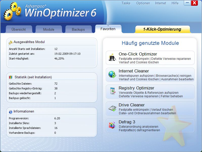 Ashampoo WinOptimizer 6 (6.23, 03.04.2009) Nutzen Sie unsere elfjährige Erfahrung in der Windows-Optimierung!