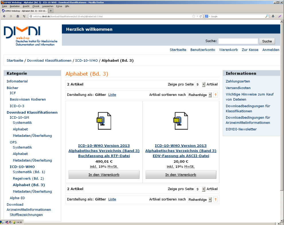 Klassifikationen: Download im DIMDI Webshop ICD-10 (GM und WHO)