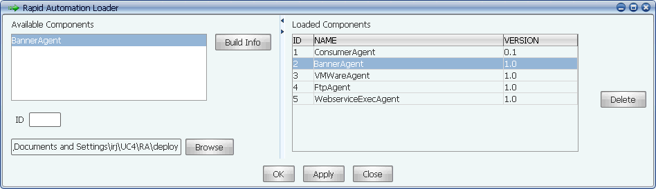 FTP Agent Guide 17 Suchen Sie nach einem RA-Komponentenverzeichnis, und wählen Sie eine Komponente aus, um sie zu laden. 2.