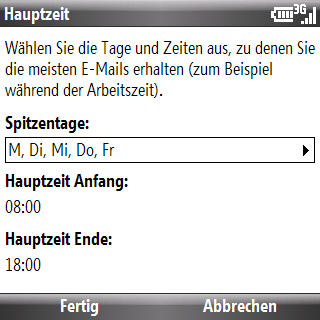 Exchange Die Spitzentage festlegen: Mo, Di, Mi, Do, Fr Hauptzeit Anfang: 08:00