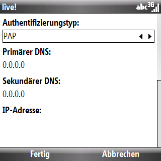 Internet Über Menüpunkt: Start -> -> Verbindungen -> GPRS -> Neu bzw. live! bearbeiten Standardmäßig ist bereits ein Profil eingerichtet (A1 Live!) Verbindet mit: Live! (beliebig) Zugriffspunkt: a1.