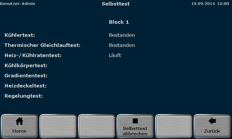 Abb. 67 TAdvanced Bildschirm mit Übersicht zum ausführlichen Selbsttest Die Ergebnisse des ausführlichen Selbsttests werden in einem Logfile zusammengefasst, durch das Gerät gespeichert und können