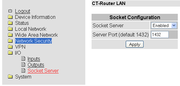 I/O Socket Server Der Router besitzt einen integrierten Socket Server und kann über den Empfang von XML-Dateien: I/O Signale setzen und abfragen Messages wie E-Mail und SMS versenden Den