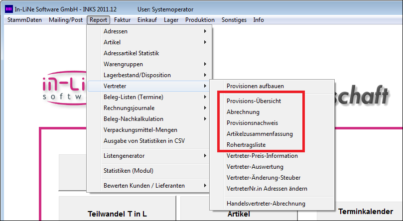 Vertreter-Auswertungen Nicht nur in den Unterprogrammen unter Report Vertreter können Sie sich vertreterbezogene Auswertungen drucken lassen.