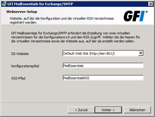 Screenshot 13: Informationen zum SMTP-Server und virtuellen Verzeichnis 8.