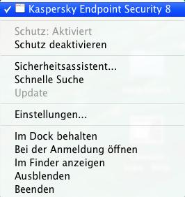 Abbildung 5. Das Kontextmenü des Symbols Kaspersky Endpoint Security in der Menüleiste Abbildung 6.
