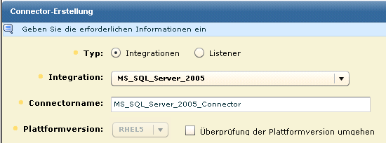 Beispiel: Aktivieren direkter Erfassung mithilfe von ODBCLogSensor 5. Wählen Sie aus der Drop-down-Liste "Integration" die Integration MS_SQL_Server_2005 aus.