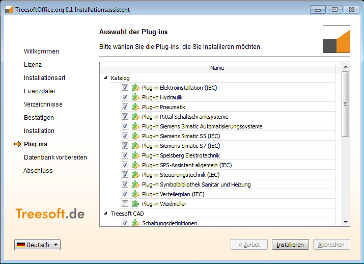 Abbildung 5.3.6: Auswahl der zu installierenden Plugins HINWEIS In dem Dialogfeld sind standardmäßig alle in der Lizenzdatei freigeschalteten Plug-ins ausge- wählt.