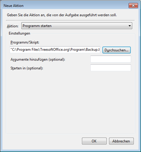 Abbildung 7.3.5: Auswahl der zu startenden Datei in der Windows Aufgabenplanung. 9.
