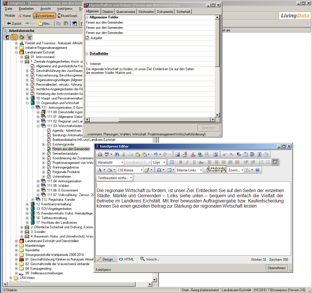 Datenpflege in KomXpress 3 Stand: Dezember 2010 Bearbeitung der Detailinformationen Die Detailinformationen sind unter den jeweiligen Eigenschaften der Aufgabe/Dienstleistung abgespeichert.