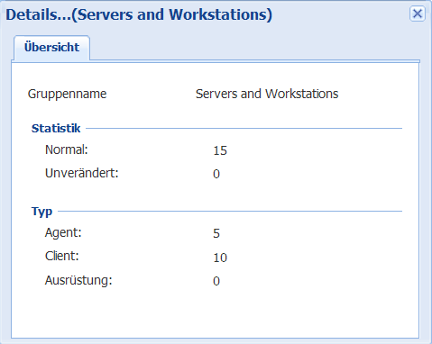 Registerkarte Übersicht von Details Jede Gruppe liefert Informationen über den Status der Kommunikation oder den Computer-Typ aus der Registerkarte Übersicht aus Details: Gruppenname: Der Name der