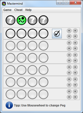 6.2 Settings In den Settings können die verschiedenen Optionen definiert werden: - Anzahl Farben - Doppelte Farben - Anzahl Positionen - Anzahl Rateversuche - Design Abb.