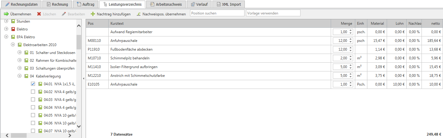 Auf dem Reiter Rechnungsdaten müssen die Daten zur Rechnungsnummer sowie zum Rechnungsdatum ergänzt sowie das Leistungsdatum ggf. angepasst werden. Denken Sie nach dem Anpassen an das Speichern.