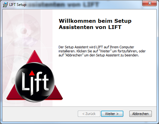 Sollte auf Ihrem PC bereits eine Version von LIFT installiert worden sein, öffnet sich nun