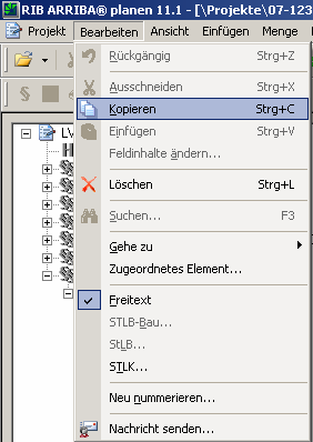 Aus dem LV des AN werden die betreffenden Positionen kopiert Markieren Sie die Positionen (oder Unterabschnitte / Abschnitte) im Leistungsverzeichnis des Auftragnehmers welche Sie kopieren möchten.