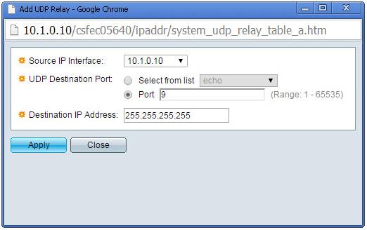10.1.0.10 9 10 255.255.255.255 Tabelle 6 - UDP-Relay für Wake on Lan Über den Button "Add..." können Regeln hinzugefügt werden.