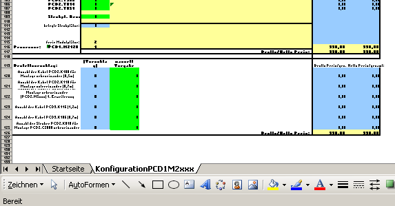 Grafik 72: PCD1.M2xxx System Konfigurator Der PCD1.M2xxx System Konfigurator zeigt sich in der Excel Arbeitsdarstellung wie in Grafik 72: dargestellt.