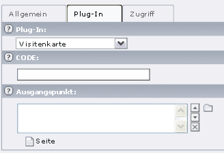 KontaktdatenVerwaltung 2) Wechseln Sie in dem Eingabeformular nun auf den Karteireiter Plug-In. In die Zeile "CODE" muss nun die ID des gewünschten Kontaktdaten-Datensatzes eingefügt werden.