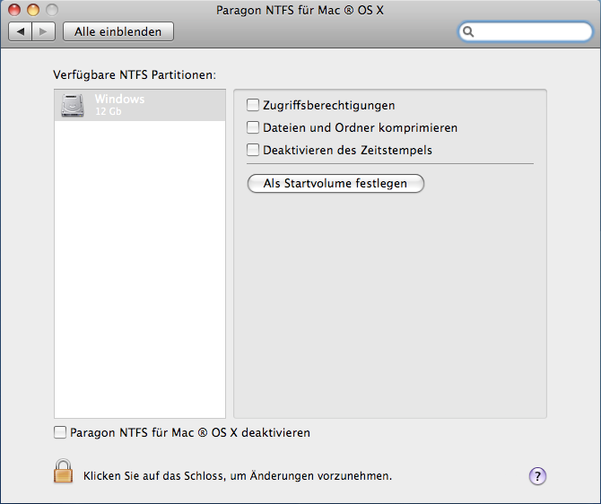 NTFS für Mac OS X 14 Anwenderhandbuch Konfiguration des Treibers Die Einstellungen für NTFS für Mac OS X können einfach über die grafische Benutzeroberfläche oder über die Kommandozeile im Terminal
