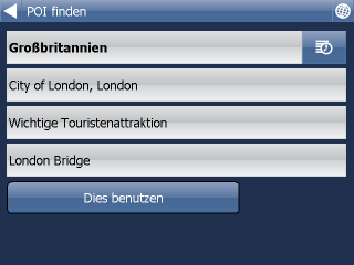 Arbeit mit Navigator 4.2.2 36 POI Falls Sie zu einem POI aus der Datenbank gelangen wollen, klicken Sie auf POI (Points of Interest).