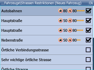 Einstellungen 88 Falls Sie Mautstraßen, bestimmte Straßen o.ä. vermeiden wollen, fügen Sei bitte ein neues Fahrzeug hin. Klicken Sie auf Hinzufügen und wählen Sie den Fahreugtyp aus.