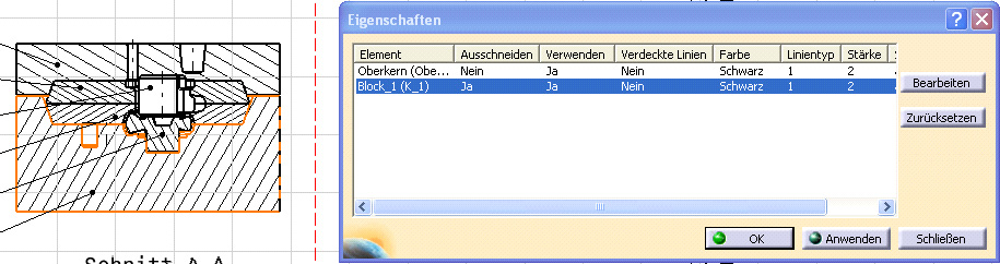 4 Ansichten bei Baugruppen Befinden sich in einer Baugruppe Teile (z.b. Schrauben) die bei einem Schnitt nicht geschnitten dargestellt werden sollen, kann mittels rechter Maustaste OBJEKT - ÜBER- LASTUNGSEIGENSCHAFTEN dies geändert werden (Abb.