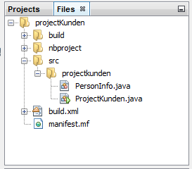 File-Explorer Die Registerkarte Files zeigt die Dateistruktur des gewählten Projektes an.