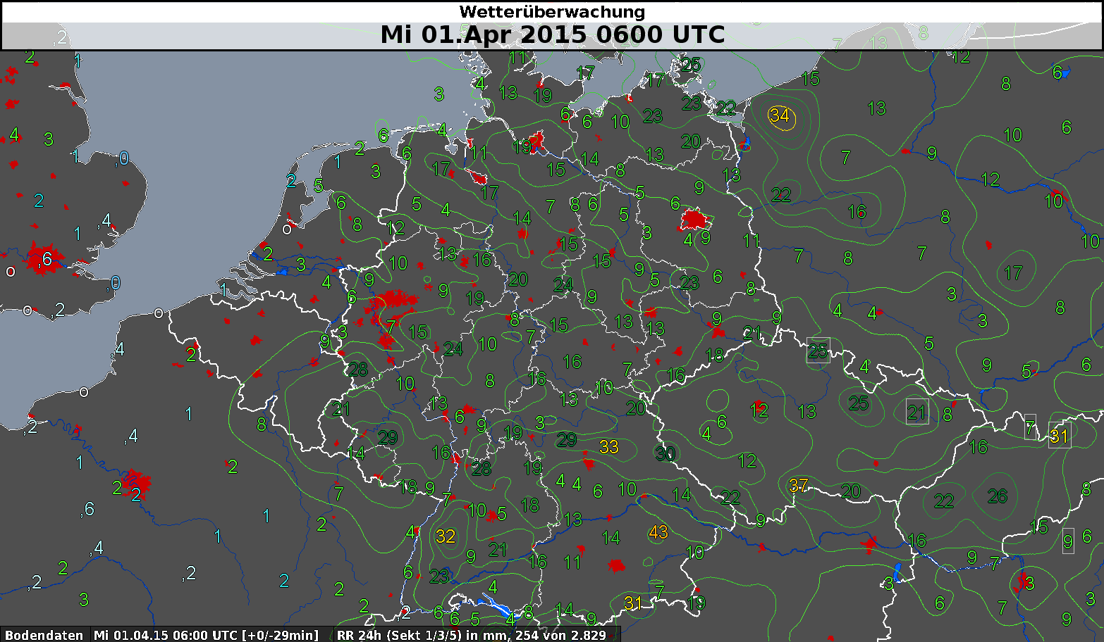 Niederschläge Schon am Wochenende des 28./29. März hatte es kräftige Niederschläge vor allem im Süden Deutschlands geben. Der 24-stündige Niederschlag vom 29./30.