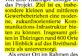 Das DSL-Pilotprojekt im Spiegel der Presse Thüringer