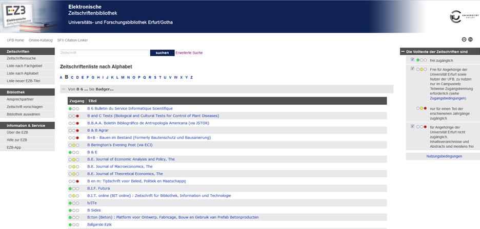 Elektronische Zeitschriften 5 Alphabetische Übersicht Klicken Sie auf der Startseite der EZB in der linken Bildschirmleiste auf den Link Liste nach Alphabet und wählen