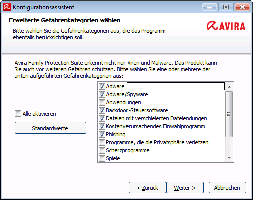 Installation und Deinstallation 3.6.8 Erweiterte Gefahrenkategorien auswählen Viren und Malware sind nicht die einzigen Gefahren, die ein Risiko für Ihren Computer darstellen.