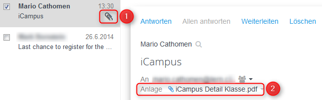 9. ANHANG EMPFANGEN Wenn dir jemand eine E-Mail mit Anhang geschickt hat, siehst man das im Posteingang an der Büroklammer neben dem Betreff.